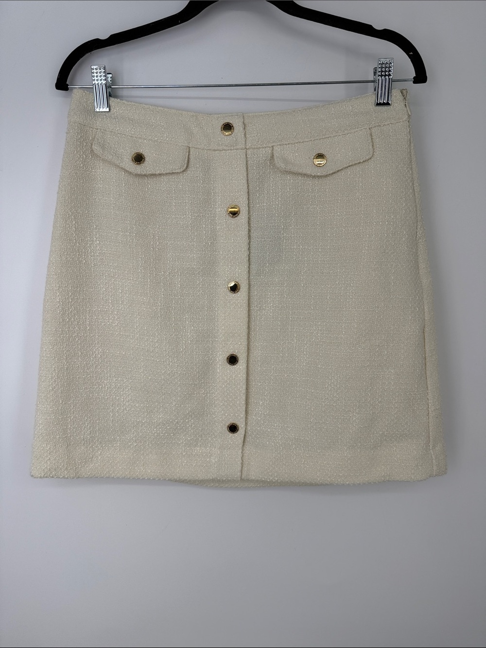 Marc New York Cream Button-Front Tweed Mini Skirt 8